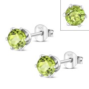 5mm Round Prong-Set Peridot Sterling Silver Stud Earrings - e444